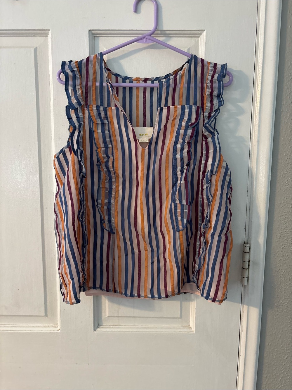 Anthropologie Multicolor Vertical Stripe Ruffle Shell